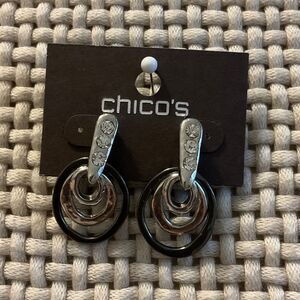 0008- New Chico's Black and Silver Rhinestone Earrings